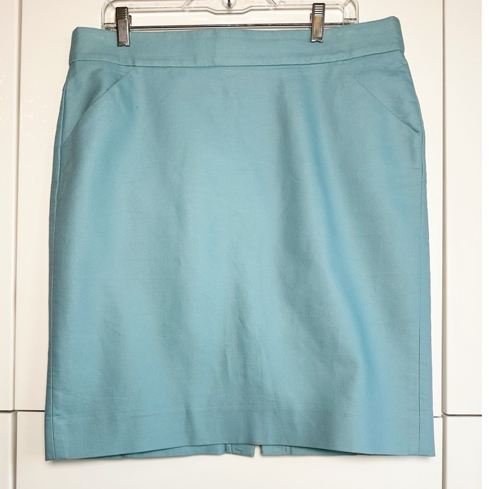 J. Crew Robins Egg Blue Pencil Skirt Size 14 Cotton Classic Office Professional